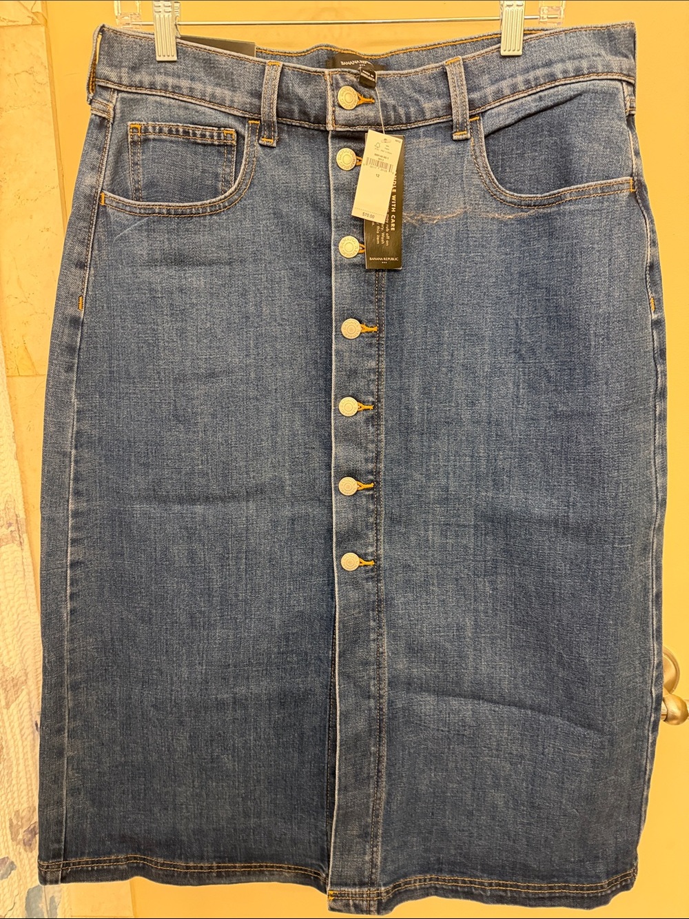 Banana Republic Medium Blue Button-Front Denim Pencil Skirt